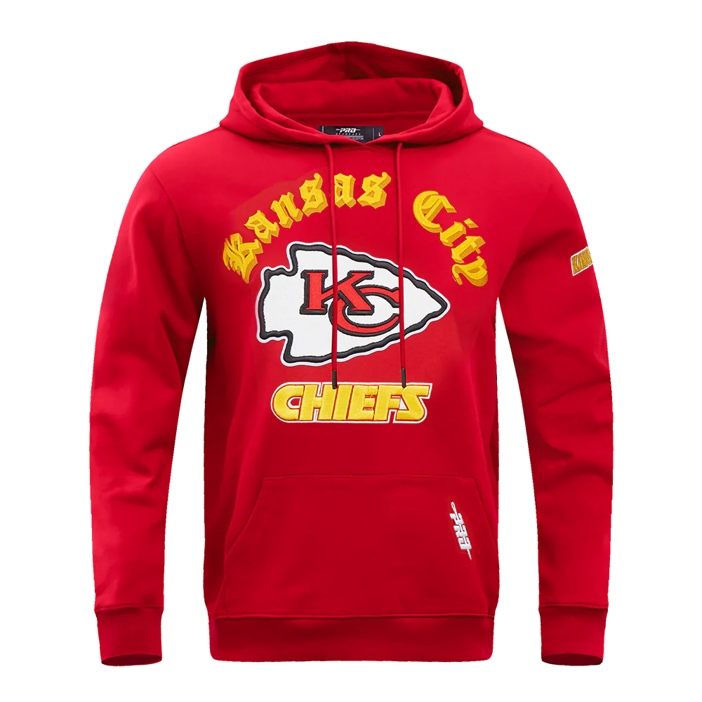 NFL KANSAS CITY CHIEFS OLD ENGLISH MEN'S PULLOVER HOODIE (RED)