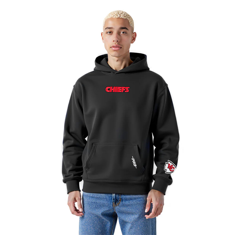 NFL KANSAS CITY CHIEFS WINGSPAN MEN'S DROP SHOULDER FLC PO HOODIE (BLACK) - Image 2