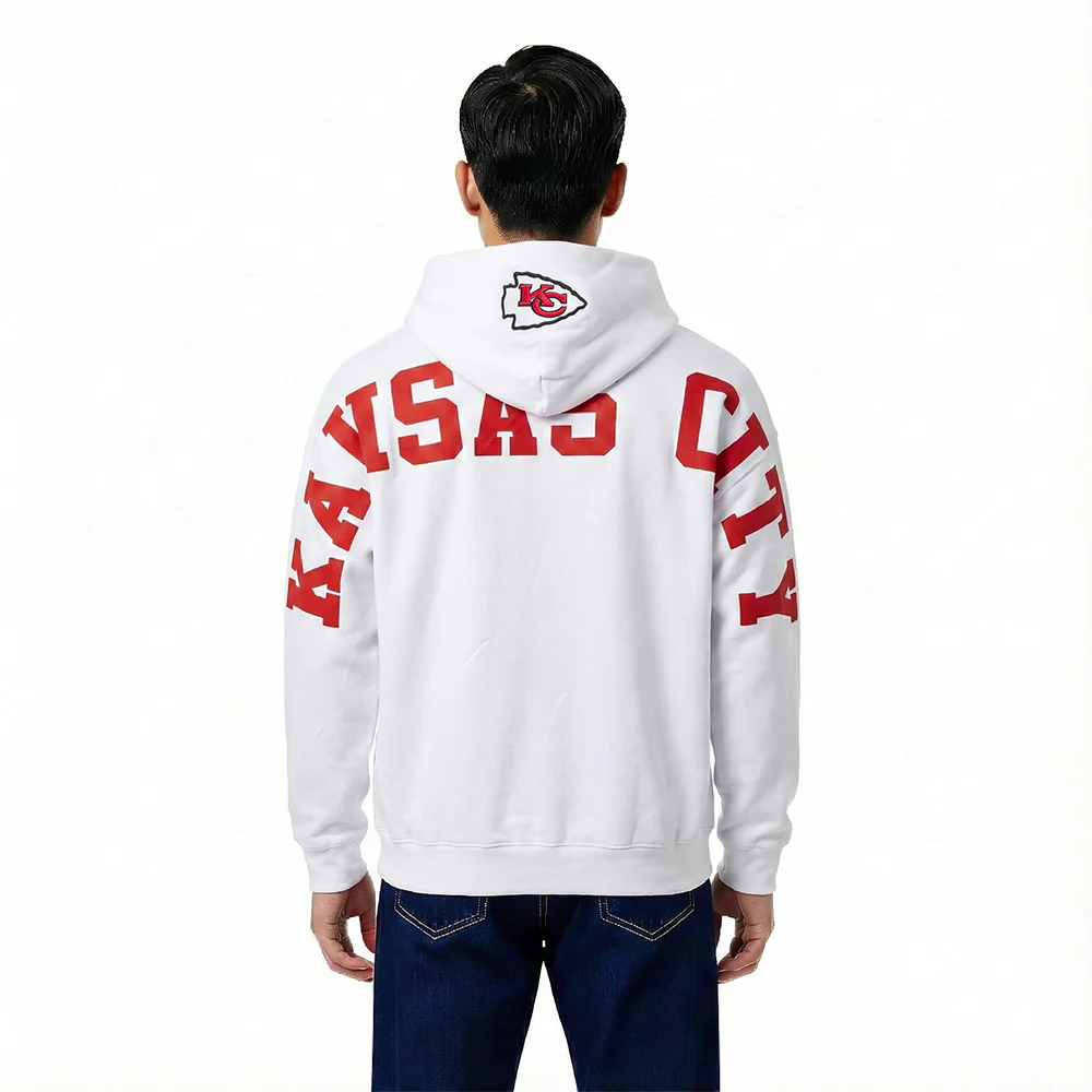 NFL KANSAS CITY CHIEFS WINGSPAN MEN'S DROP SHOULDER FLC PO HOODIE (WHITE)