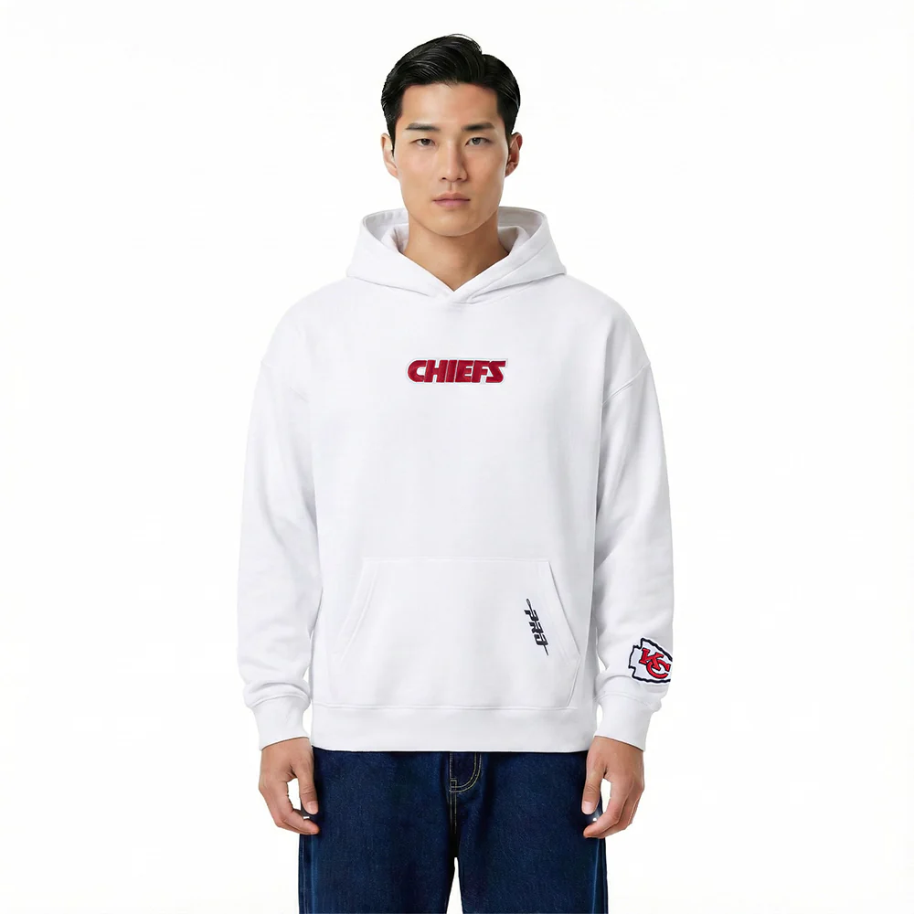 NFL KANSAS CITY CHIEFS WINGSPAN MEN'S DROP SHOULDER FLC PO HOODIE (WHITE) - Image 2