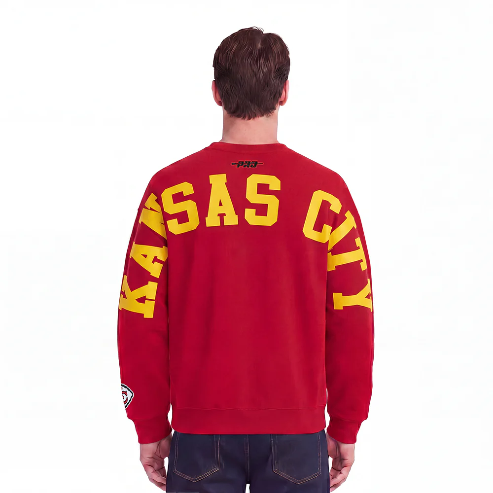 NFL KANSAS CITY CHIEFS WINGSPAN MEN'S DROP SHOULDER FLEECE CREWNECK (RED)