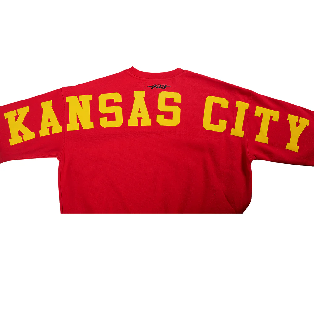 NFL KANSAS CITY CHIEFS WINGSPAN MEN'S DROP SHOULDER FLEECE CREWNECK (RED) - Image 9