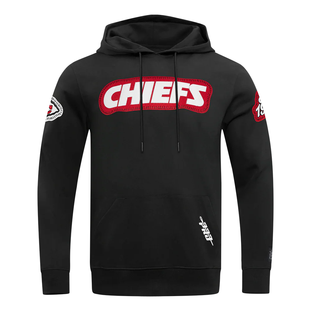 NFL KANSAS CITY CHIEFS DIY PICK STITCH MEN'S DOUBLE KNIT PULLOVER HOODIE (BLACK)