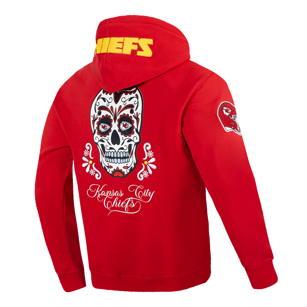 NFL KANSAS CITY CHIEFS SUGAR SKULL MEN'S FLEECE PULLOVER HOODIE (RED) - Image 3