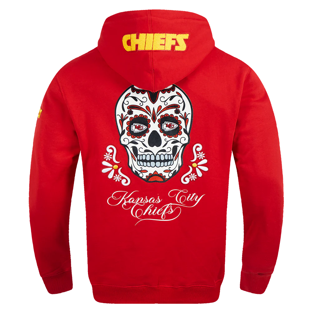 NFL KANSAS CITY CHIEFS SUGAR SKULL MEN'S FLEECE PULLOVER HOODIE (RED) - Image 4