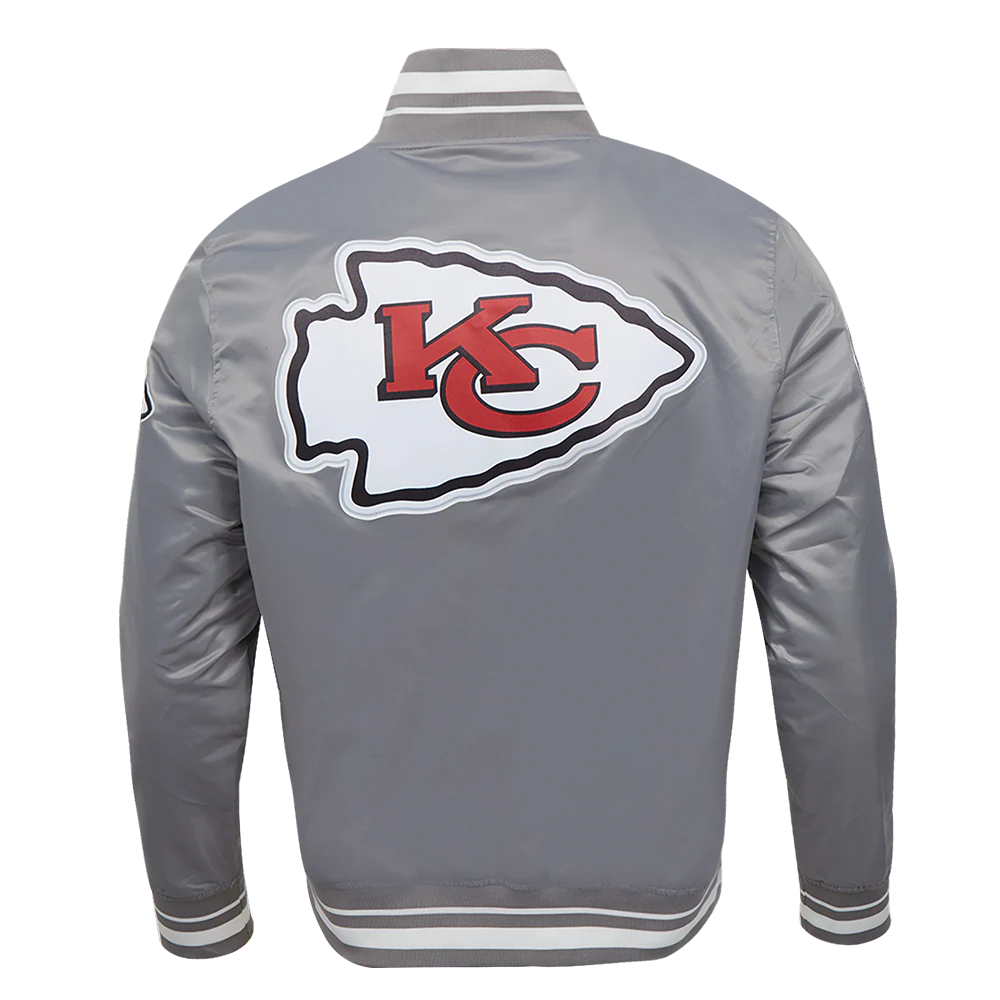 NFL KANSAS CITY CHIEFS SCRIPT TAIL MEN'S SATIN JACKET (GRAY) - Image 3