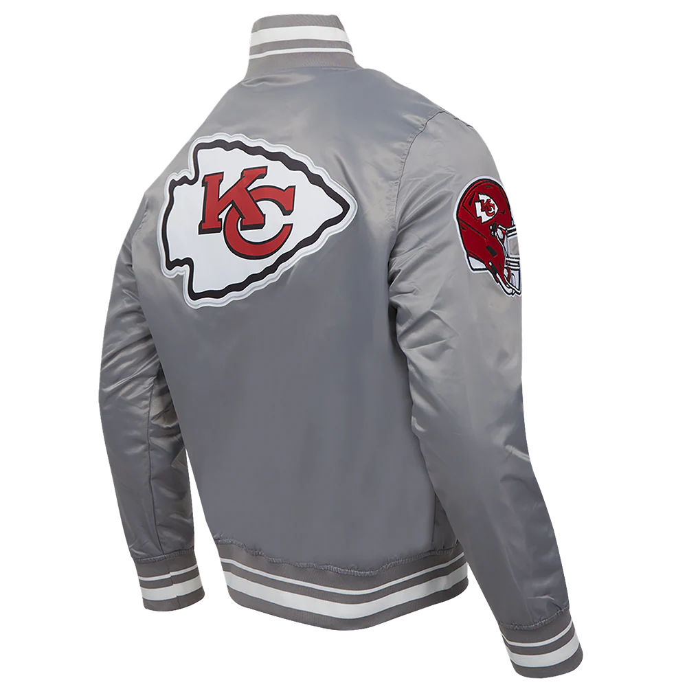 NFL KANSAS CITY CHIEFS SCRIPT TAIL MEN'S SATIN JACKET (GRAY) - Image 4