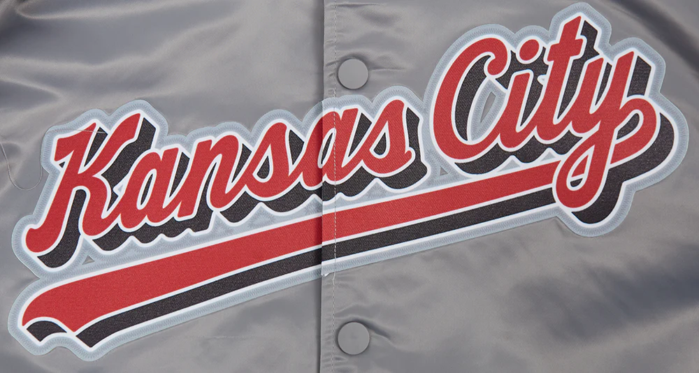 NFL KANSAS CITY CHIEFS SCRIPT TAIL MEN'S SATIN JACKET (GRAY) - Image 5
