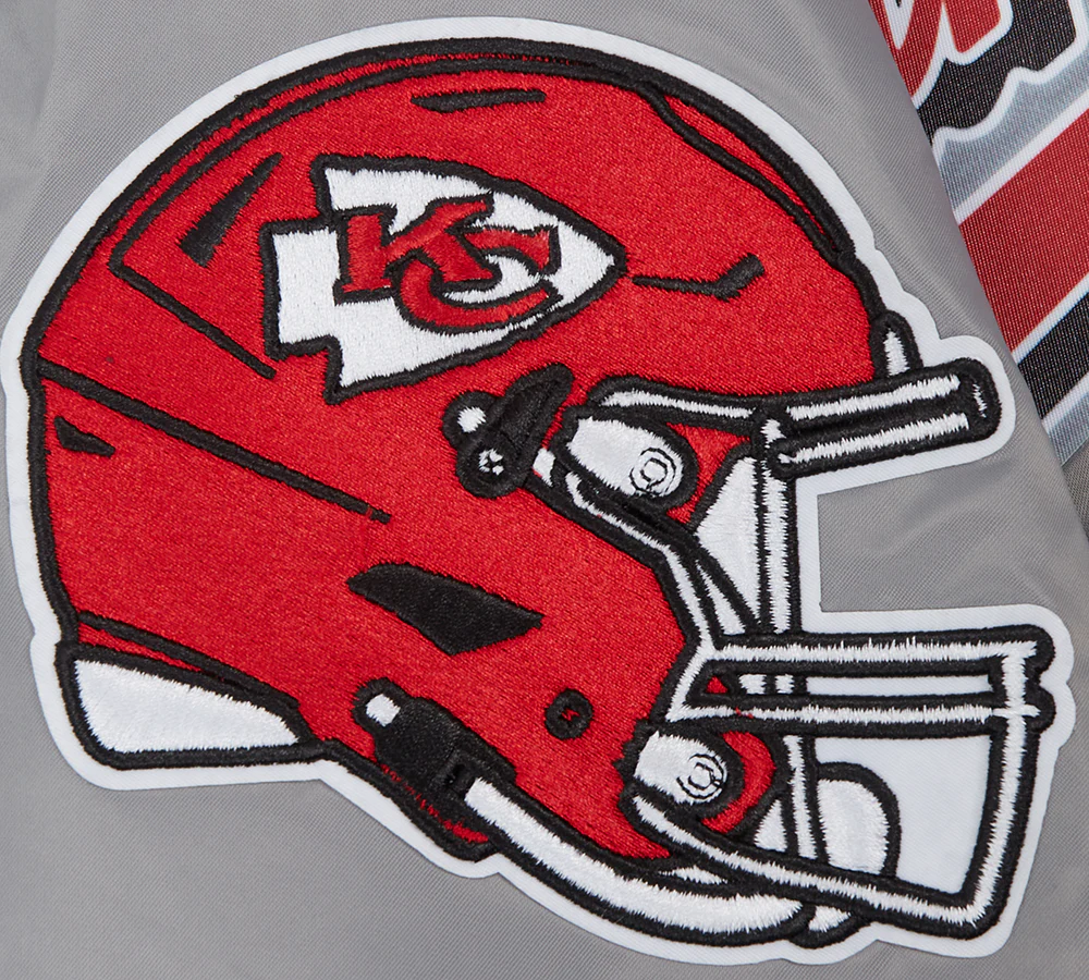 NFL KANSAS CITY CHIEFS SCRIPT TAIL MEN'S SATIN JACKET (GRAY) - Image 6