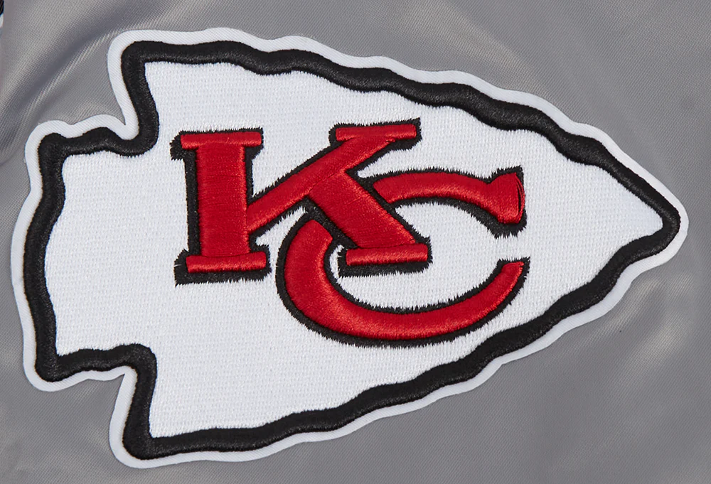 NFL KANSAS CITY CHIEFS SCRIPT TAIL MEN'S SATIN JACKET (GRAY) - Image 7
