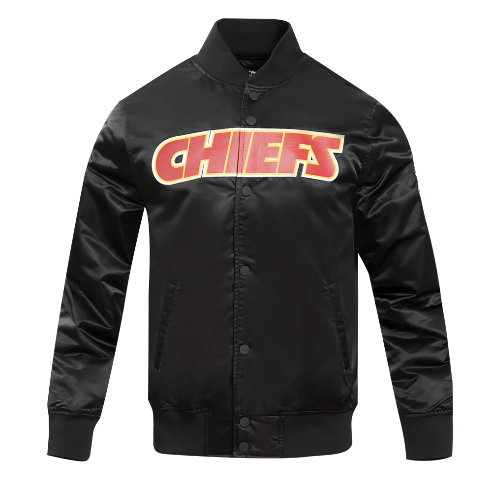 NFL KANSAS CITY CHIEFS BIG LOGO MEN'S SATIN JACKET (BLACK)