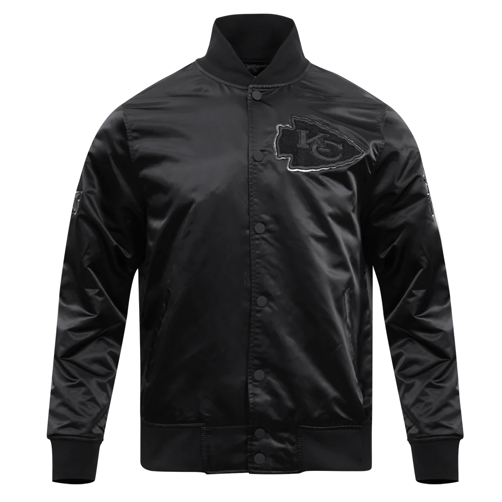 NFL KANSAS CITY CHIEFS TRIPLE BLACK MEN'S SATIN JACKET (TRIPLE BLACK)