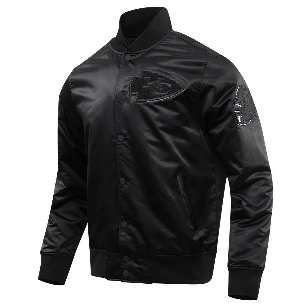 NFL KANSAS CITY CHIEFS TRIPLE BLACK MEN'S SATIN JACKET (TRIPLE BLACK) - Image 2