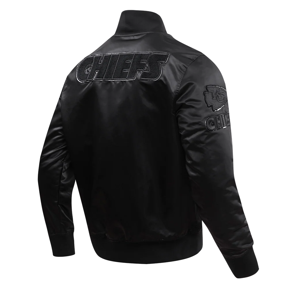 NFL KANSAS CITY CHIEFS TRIPLE BLACK MEN'S SATIN JACKET (TRIPLE BLACK) - Image 3