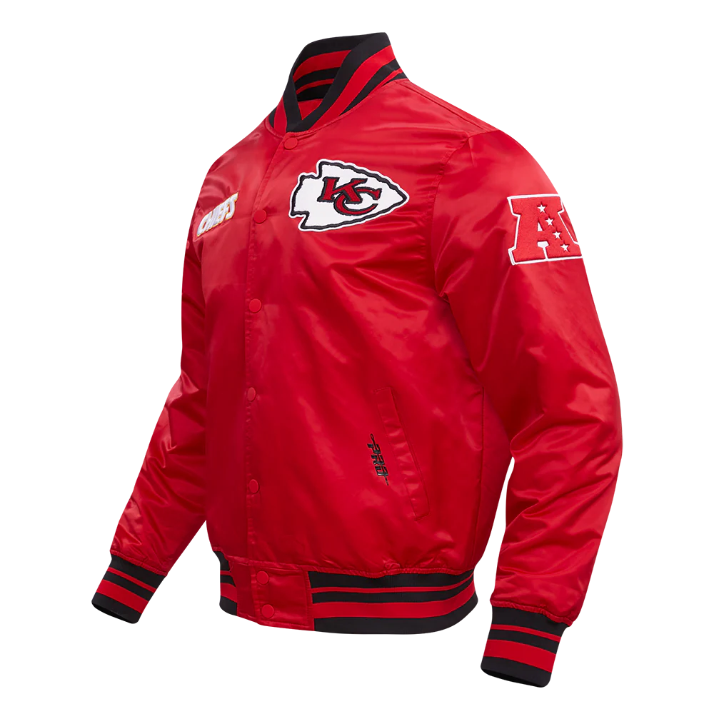 NFL KANSAS CITY CHIEFS RETRO CLASSIC MEN'S RIB SATIN JACKET (RED/BLACK) - Image 2