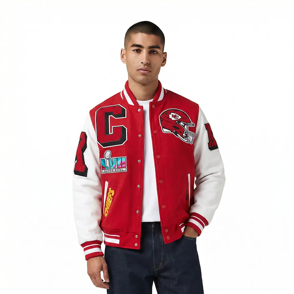 NFL KANSAS CITY CHIEFS MASHUP MEN'S RIB WOOL VARSITY JACKET (RED/WHITE)