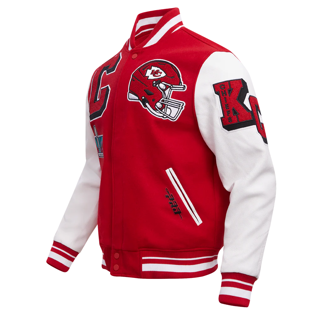 NFL KANSAS CITY CHIEFS MASHUP MEN'S RIB WOOL VARSITY JACKET (RED/WHITE) - Image 6