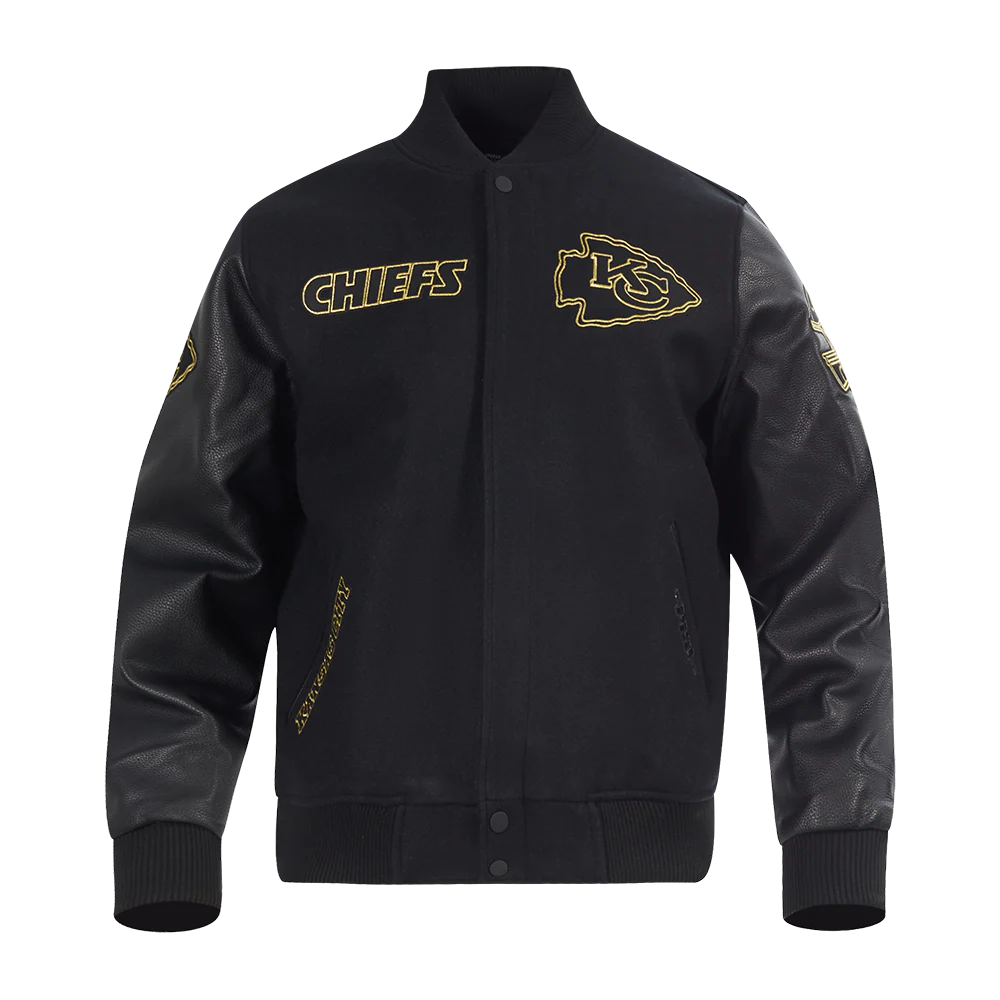 NFL KANSAS CITY CHIEFS BLACK & GOLD MEN'S WOOL VARSITY JACKET (JET BLACK)