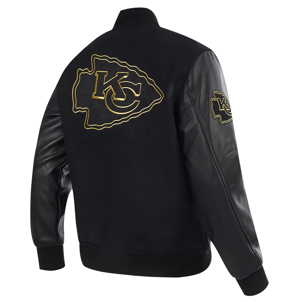 NFL KANSAS CITY CHIEFS BLACK & GOLD MEN'S WOOL VARSITY JACKET (JET BLACK) - Image 4