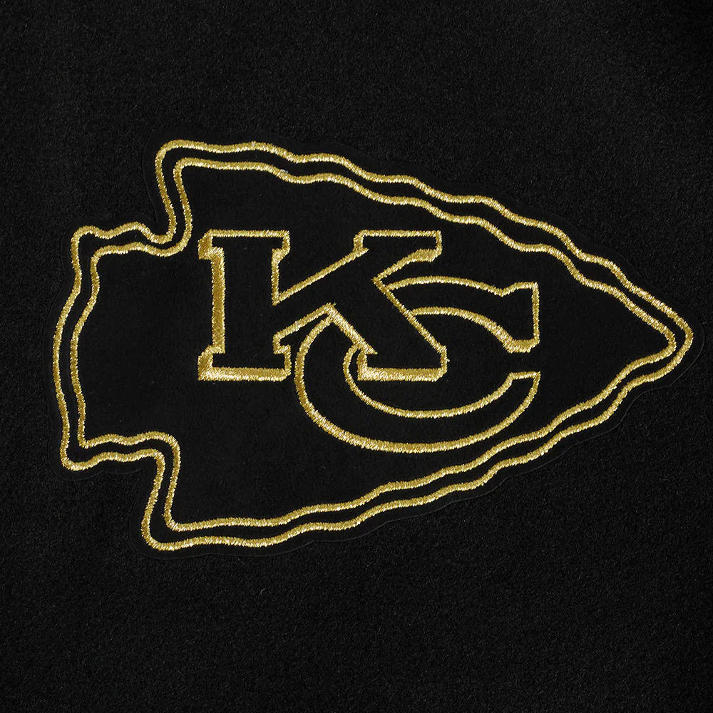 NFL KANSAS CITY CHIEFS BLACK & GOLD MEN'S WOOL VARSITY JACKET (JET BLACK) - Image 8