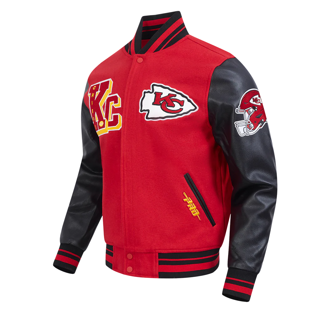 NFL KANSAS CITY CHIEFS BEST OF MEN'S RIB WOOL VARSITY JACKET (RED/BLACK) - Image 4