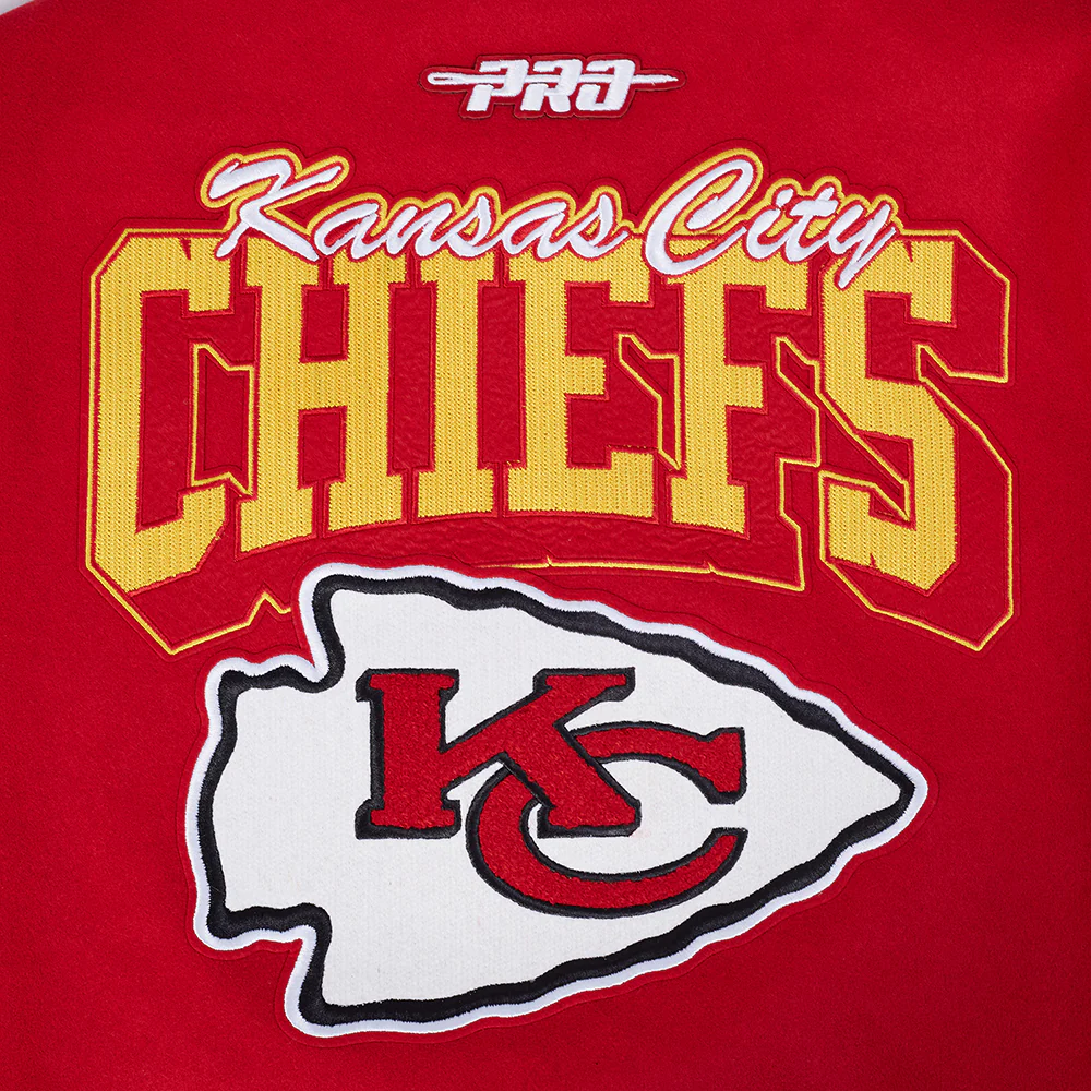NFL KANSAS CITY CHIEFS TEAM BADGE MEN'S RIB WOOL VARSITY JACKET (RED/WHITE) - Image 11
