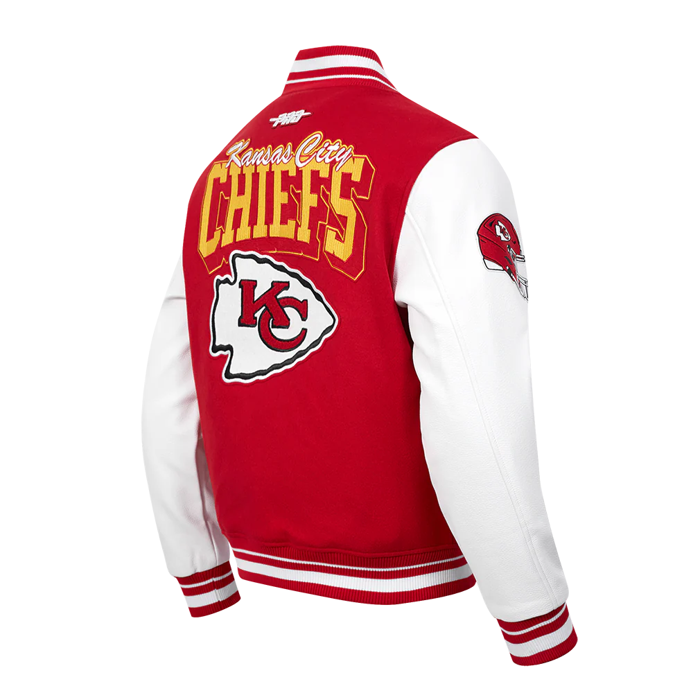 NFL KANSAS CITY CHIEFS TEAM BADGE MEN'S RIB WOOL VARSITY JACKET (RED/WHITE) - Image 17