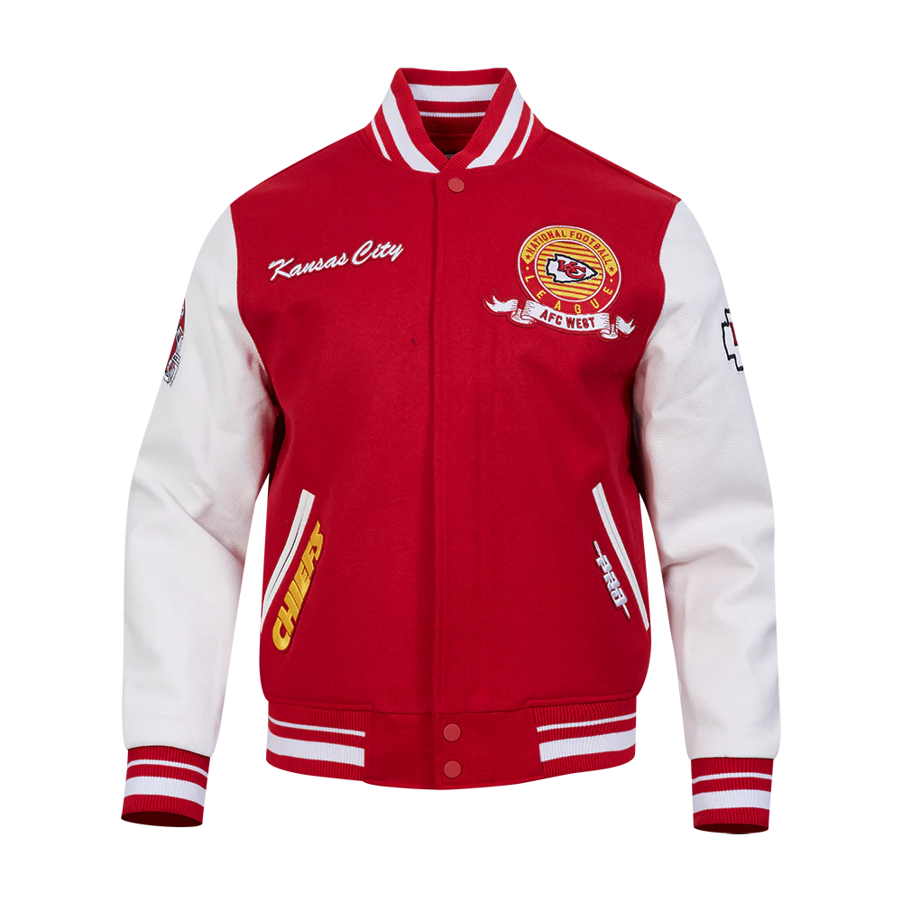 NFL KANSAS CITY CHIEFS TEAM BADGE MEN'S RIB WOOL VARSITY JACKET (RED/WHITE) - Image 3