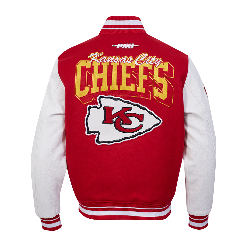 NFL KANSAS CITY CHIEFS TEAM BADGE MEN'S RIB WOOL VARSITY JACKET (RED/WHITE) - Image 5