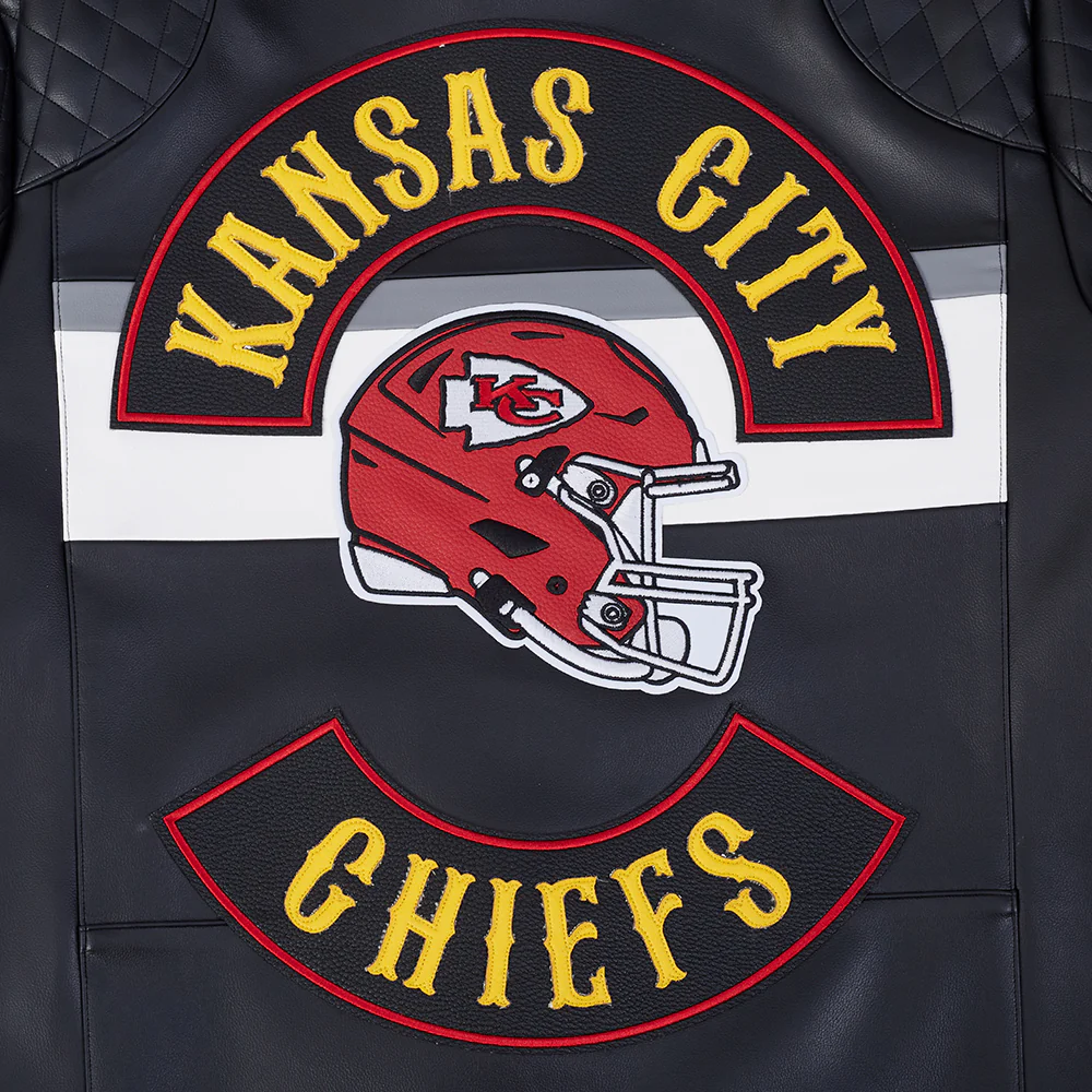 NFL KANSAS CITY CHIEFS BORN FOR SPORT MEN'S MOTO JACKET (BLACK/WHITE) - Image 8