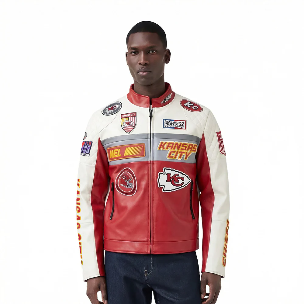 NFL KANSAS CITY CHIEFS MEN'S MOTO JACKET (EGGSHELL/ RED)