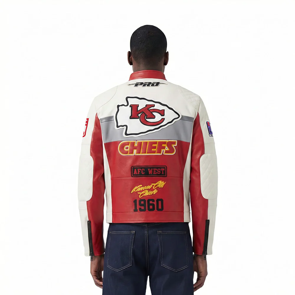 NFL KANSAS CITY CHIEFS MEN'S MOTO JACKET (EGGSHELL/ RED) - Image 2