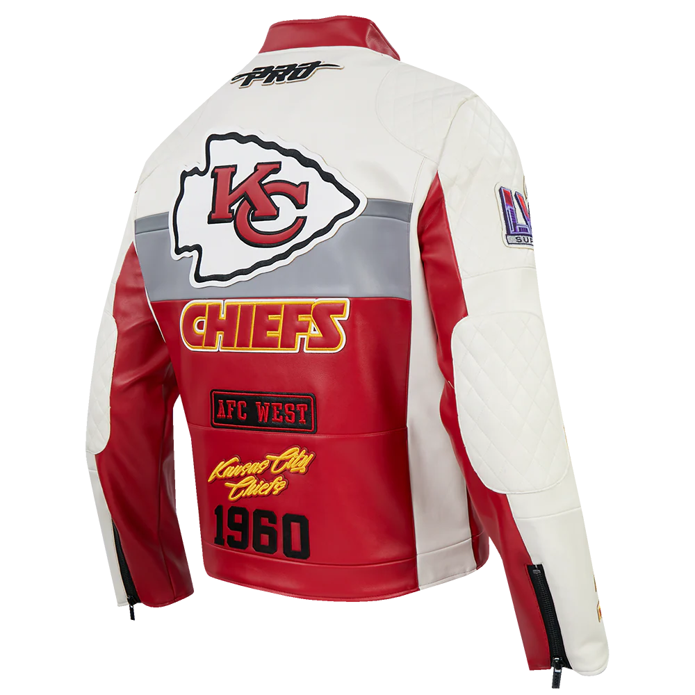 NFL KANSAS CITY CHIEFS MEN'S MOTO JACKET (EGGSHELL/ RED) - Image 4