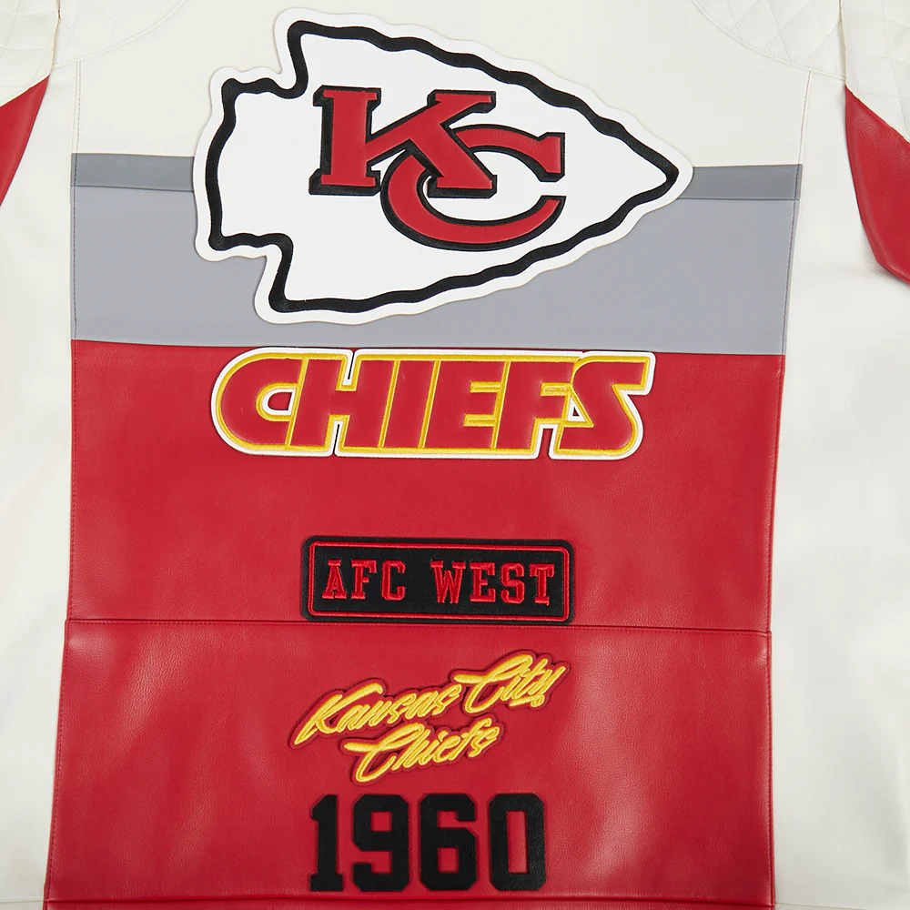 NFL KANSAS CITY CHIEFS MEN'S MOTO JACKET (EGGSHELL/ RED) - Image 7