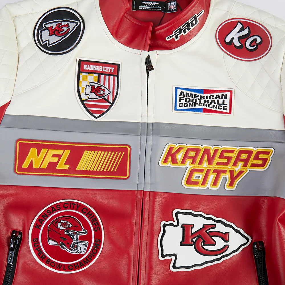 NFL KANSAS CITY CHIEFS MEN'S MOTO JACKET (EGGSHELL/ RED) - Image 8