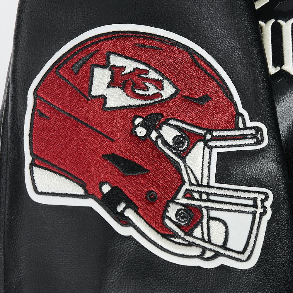 NFL KANSAS CITY CHIEFS MODERN ORIGINALS MEN'S LEATHER VARSITY JACKET (JET BLACK) - Image 6