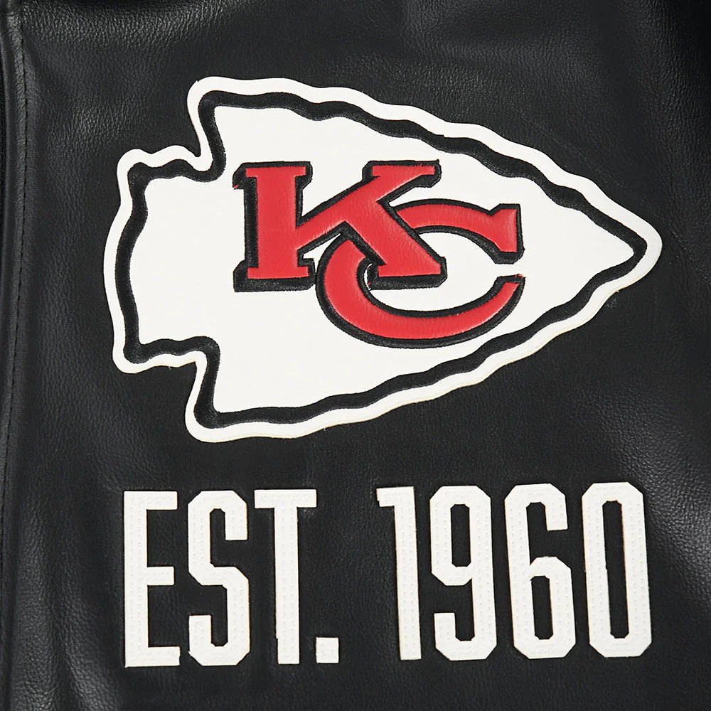 NFL KANSAS CITY CHIEFS MODERN ORIGINALS MEN'S LEATHER VARSITY JACKET (JET BLACK) - Image 8