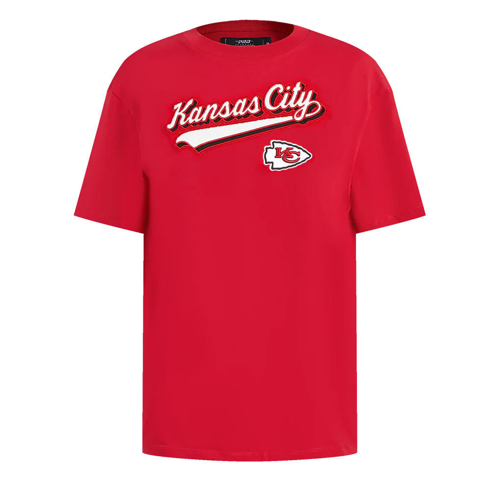 NFL KANSAS CITY CHIEFS SCRIPT TAIL WOMEN'S BOYFRIEND TEE (RED)