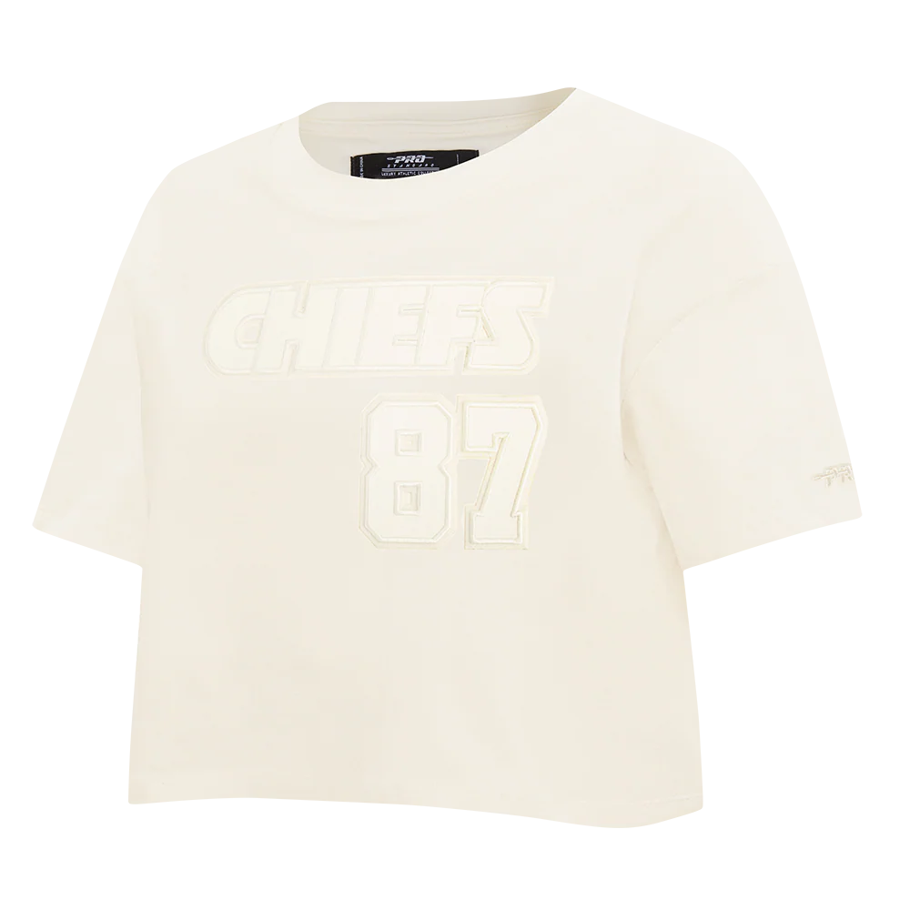 NFL KANSAS CITY CHIEFS TRAVIS KELCE #87 NEUTRAL WOMEN'S SJ BOXY TEE (EGGSHELL) - Image 3