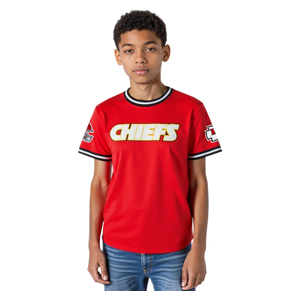NFL KANSAS CITY CHIEFS CLASSIC BIG BOYS SHORT SLEEVE STRIPED RIB TEE (RED/BLACK) - Image 8