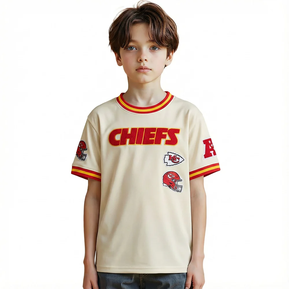 NFL KANSAS CITY CHIEFS RETRO CLASSIC BIG BOY'S SS STRIPED RIB TEE (EGGSHELL/ RED)