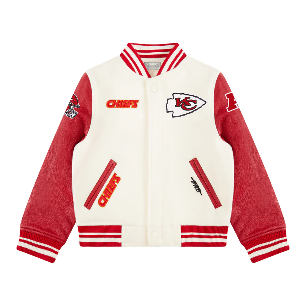 NFL KANSAS CITY CHIEFS RETRO CLASSIC BIG BOYS RIB WOOL VARSITY JACKET (EGGSHELL/ RED) - Image 3