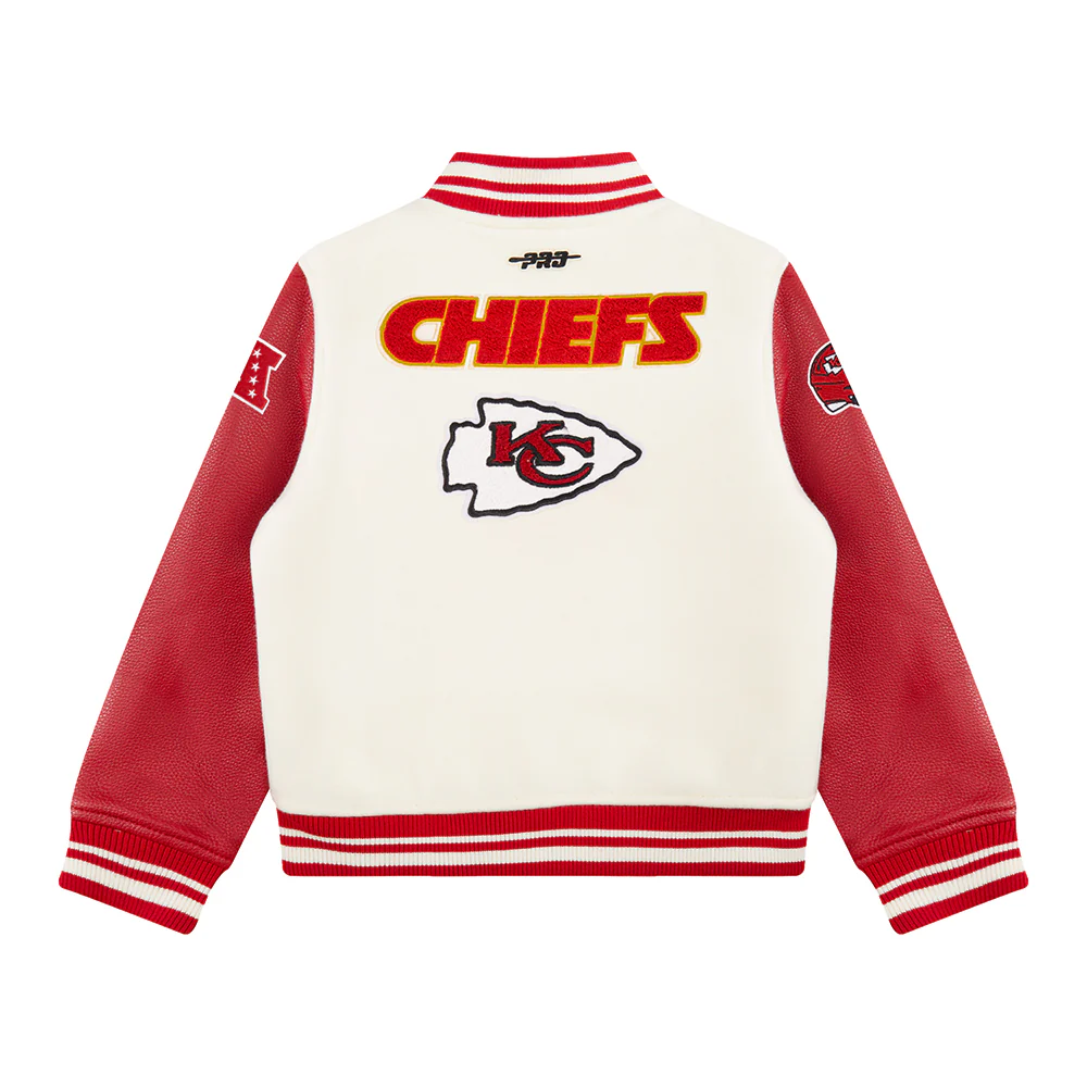 NFL KANSAS CITY CHIEFS RETRO CLASSIC BIG BOYS RIB WOOL VARSITY JACKET (EGGSHELL/ RED) - Image 4