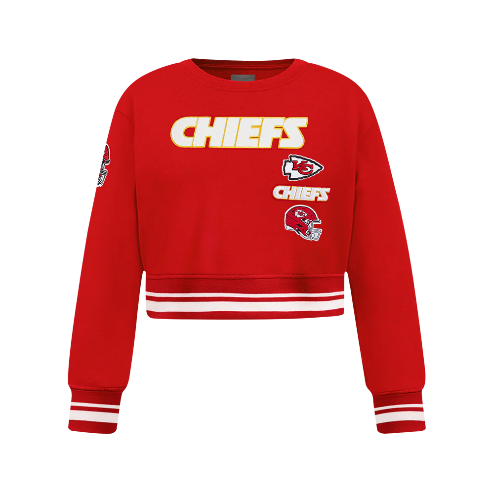 NFL KANSAS CITY CHIEFS RETRO CLASSIC BIG GIRLS RIB FLEECE CREWNECK (RED)