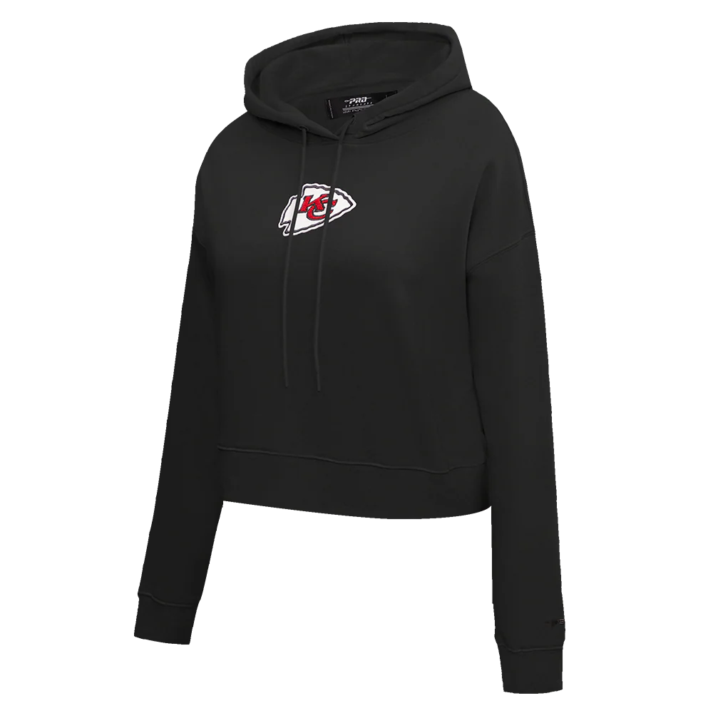 NFL KANSAS CITY CHIEFS CLASSIC WOMEN'S FLEECE CROPPED PULLOVER HOODIE (BLACK) - Image 2