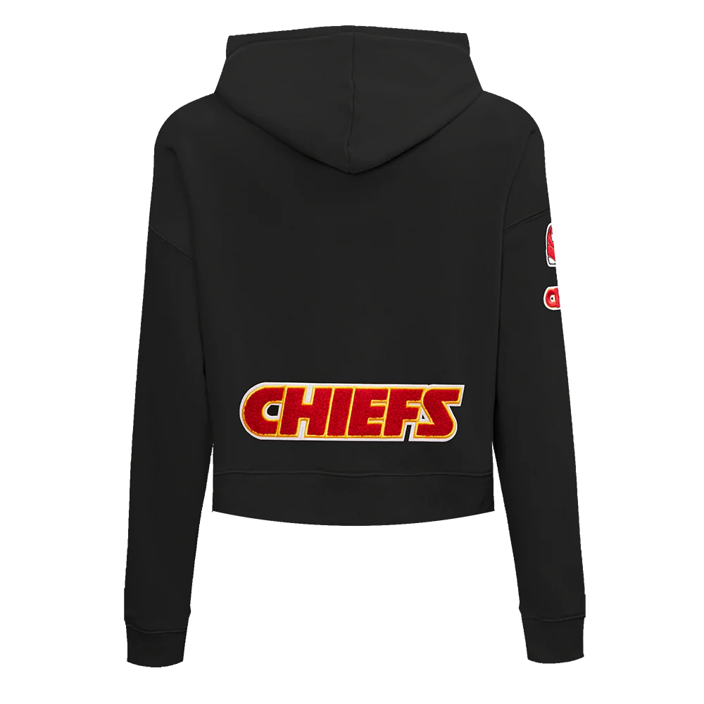 NFL KANSAS CITY CHIEFS CLASSIC WOMEN'S FLEECE CROPPED PULLOVER HOODIE (BLACK) - Image 3