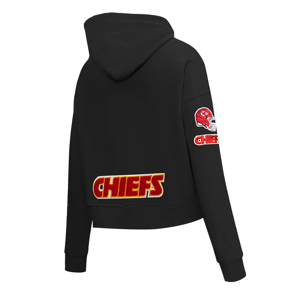 NFL KANSAS CITY CHIEFS CLASSIC WOMEN'S FLEECE CROPPED PULLOVER HOODIE (BLACK) - Image 4