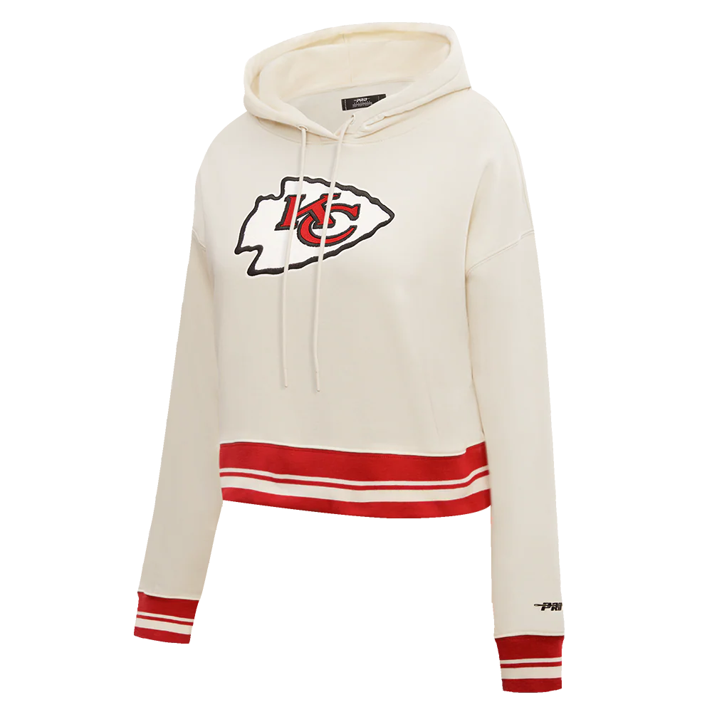 NFL KANSAS CITY CHIEFS RETRO CLASSIC WOMEN'S RIB CROPPED PULLOVER HOODIE (EGGSHELL/ RED) - Image 2