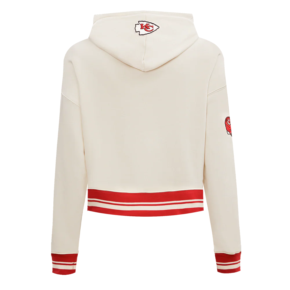 NFL KANSAS CITY CHIEFS RETRO CLASSIC WOMEN'S RIB CROPPED PULLOVER HOODIE (EGGSHELL/ RED) - Image 4