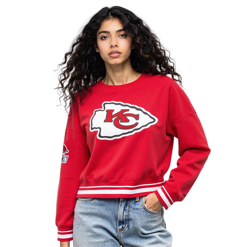 NFL KANSAS CITY CHIEFS MASHUP WOMEN'S RIB CREWNECK (RED) - Image 9